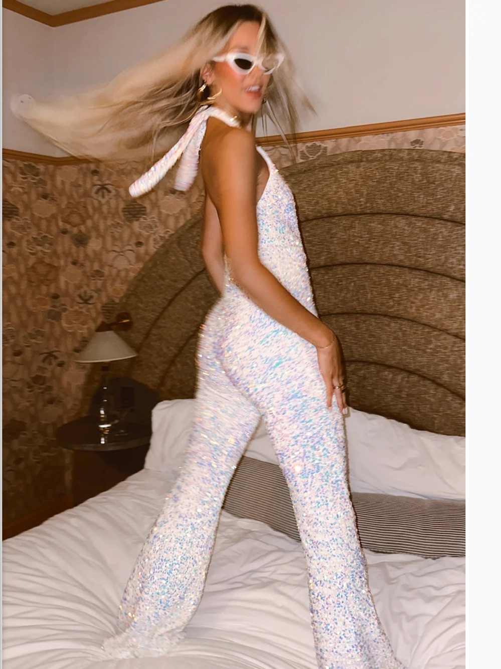 Show Me Your MuMu StudioHalter Jumpsuit - White Sequins Size Medium - Picture 4 of 16